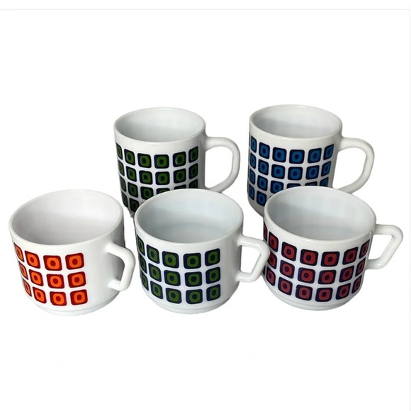 VINTAGE 70’s Arcopal Of France Demitasse Cups Mugs Set of 5 Espresso Tea Coffee - Picture 1 of 9
